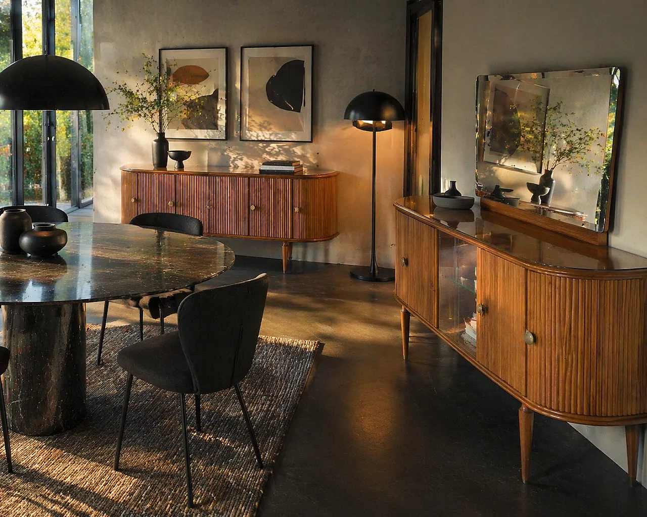 Credenza con vetrina centrale e ampio specchio, anni '60 3
